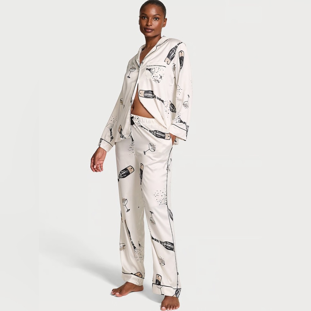 NWT VICTORIA'S SECRET Glazed Champagne Bottle Satin Long Pajama Set